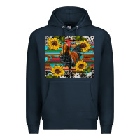 Navy western coop animals rooster sunflowers cowhide wooden serape glitter Premium Hoodie - Artiststas
