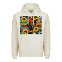 Oatmeal Heather western coop animals rooster sunflowers cowhide wooden serape glitter Premium Hoodie - Artiststas