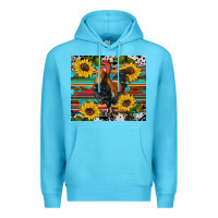 Ocean Blue western coop animals rooster sunflowers cowhide wooden serape glitter Premium Hoodie - Artiststas