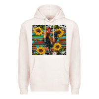 Pale Pink western coop animals rooster sunflowers cowhide wooden serape glitter Premium Hoodie - Artiststas