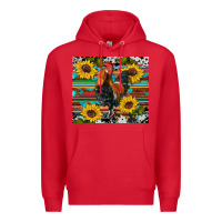 Red western coop animals rooster sunflowers cowhide wooden serape glitter Premium Hoodie - Artiststas