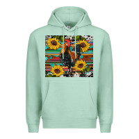 Seafoam western coop animals rooster sunflowers cowhide wooden serape glitter Premium Hoodie - Artiststas