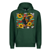 Sports Green western coop animals rooster sunflowers cowhide wooden serape glitter Premium Hoodie - Artiststas