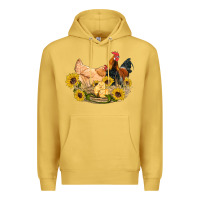Antique Gold western coop animals farm chicken chick rooster sunflowers Premium Hoodie - Artiststas