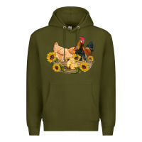Army Green western coop animals farm chicken chick rooster sunflowers Premium Hoodie - Artiststas