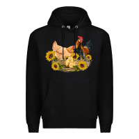 Black western coop animals farm chicken chick rooster sunflowers Premium Hoodie - Artiststas