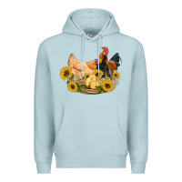 Blue Mist western coop animals farm chicken chick rooster sunflowers Premium Hoodie - Artiststas