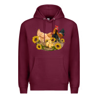 Burgundy western coop animals farm chicken chick rooster sunflowers Premium Hoodie - Artiststas