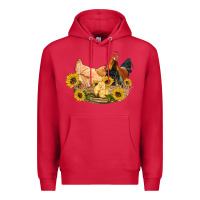 Cardinal western coop animals farm chicken chick rooster sunflowers Premium Hoodie - Artiststas