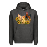 Charcoal Heather western coop animals farm chicken chick rooster sunflowers Premium Hoodie - Artiststas