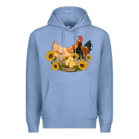 Colony Blue western coop animals farm chicken chick rooster sunflowers Premium Hoodie - Artiststas