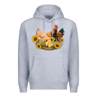 Heather Grey western coop animals farm chicken chick rooster sunflowers Premium Hoodie - Artiststas