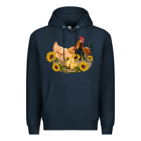 Navy western coop animals farm chicken chick rooster sunflowers Premium Hoodie - Artiststas
