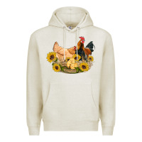 Oatmeal Heather western coop animals farm chicken chick rooster sunflowers Premium Hoodie - Artiststas