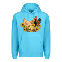 Ocean Blue western coop animals farm chicken chick rooster sunflowers Premium Hoodie - Artiststas