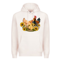 Pale Pink western coop animals farm chicken chick rooster sunflowers Premium Hoodie - Artiststas