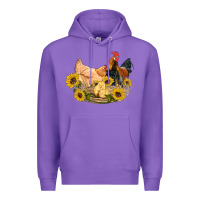 Purple western coop animals farm chicken chick rooster sunflowers Premium Hoodie - Artiststas