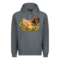 Rock western coop animals farm chicken chick rooster sunflowers Premium Hoodie - Artiststas