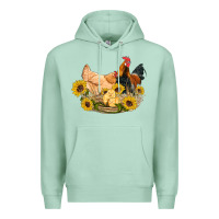 Seafoam western coop animals farm chicken chick rooster sunflowers Premium Hoodie - Artiststas