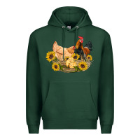 Sports Green western coop animals farm chicken chick rooster sunflowers Premium Hoodie - Artiststas
