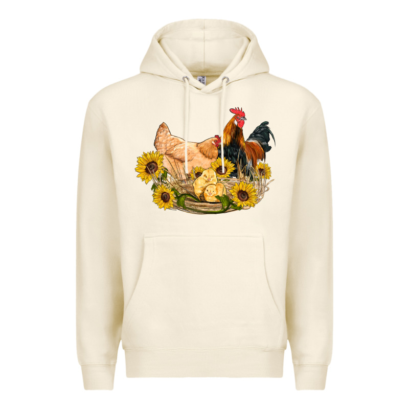 Western Coop Animals Farm Chicken Chick Rooster Sunflowers Premium Hoodie by Artiststas | Teevron