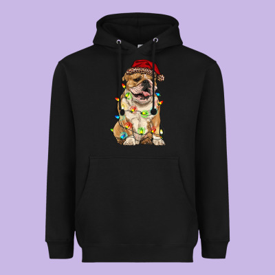 Christmas Bulldog Heavyweight Hoodie Designed By Ranaportraitstore