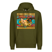 Army Green western coop animals farm chicken chick rooster sunflowers wooden sera Premium Hoodie - Artiststas