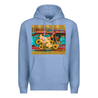 Colony Blue western coop animals farm chicken chick rooster sunflowers wooden sera Premium Hoodie - Artiststas