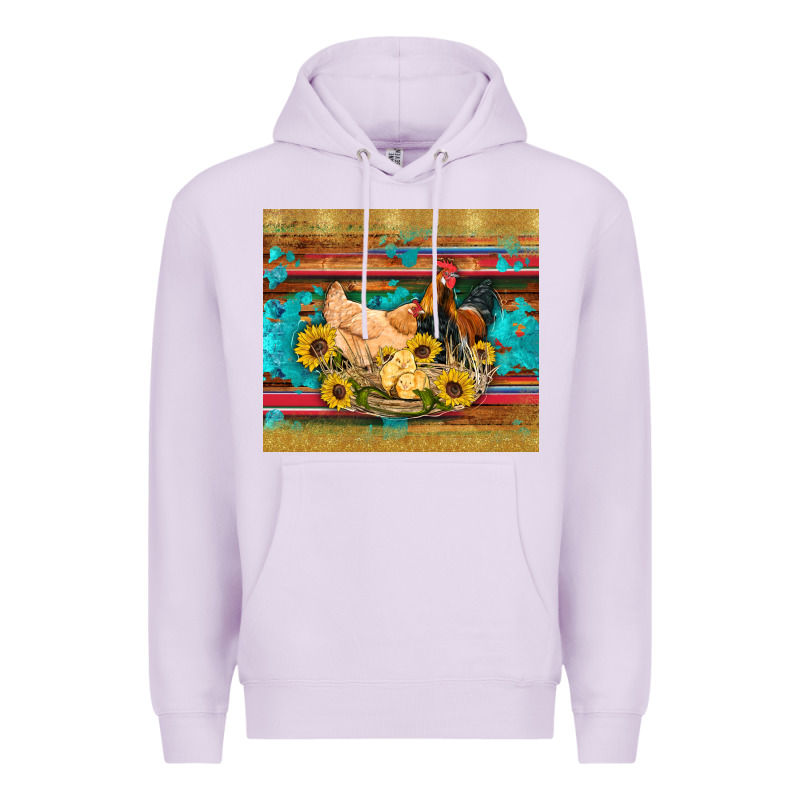 Western Coop Animals Farm Chicken Chick Rooster Sunflowers Wooden Sera Premium Hoodie by Artiststas | Teevron
