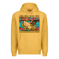Mustard western coop animals farm chicken chick rooster sunflowers wooden sera Premium Hoodie - Artiststas