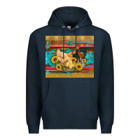 Navy western coop animals farm chicken chick rooster sunflowers wooden sera Premium Hoodie - Artiststas