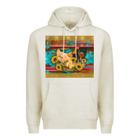 Oatmeal Heather western coop animals farm chicken chick rooster sunflowers wooden sera Premium Hoodie - Artiststas