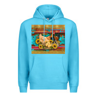 Ocean Blue western coop animals farm chicken chick rooster sunflowers wooden sera Premium Hoodie - Artiststas