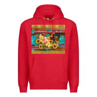 Red western coop animals farm chicken chick rooster sunflowers wooden sera Premium Hoodie - Artiststas