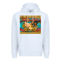 White western coop animals farm chicken chick rooster sunflowers wooden sera Premium Hoodie - Artiststas