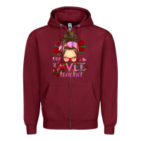 Burgundy one loved teacher messy bun Zipper Hoodie - RanaPortraitStore