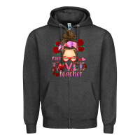 Charcoal Heather one loved teacher messy bun Zipper Hoodie - RanaPortraitStore