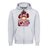Heather Grey one loved teacher messy bun Zipper Hoodie - RanaPortraitStore