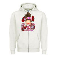 Oatmeal Heather one loved teacher messy bun Zipper Hoodie - RanaPortraitStore