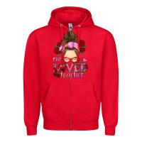 Red one loved teacher messy bun Zipper Hoodie - RanaPortraitStore