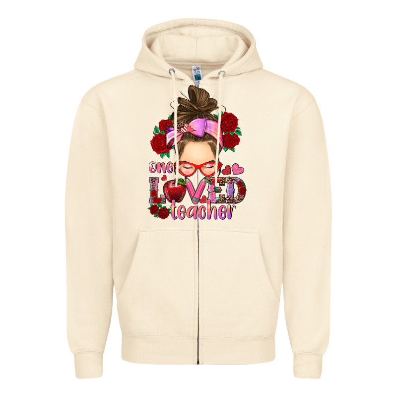 One Loved Teacher Messy Bun Zipper Hoodie by RanaPortraitStore | Teevron
