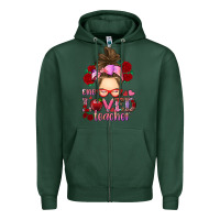 Sports Green one loved teacher messy bun Zipper Hoodie - RanaPortraitStore