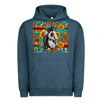 Pigment Midnight Navy Aztec Sunflowers Horse Urban Hoodie - LillyAllenDesigns