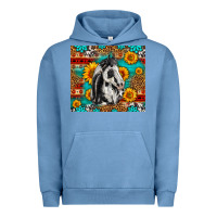 Pigment Pebble Blue Aztec Sunflowers Horse Urban Hoodie - LillyAllenDesigns