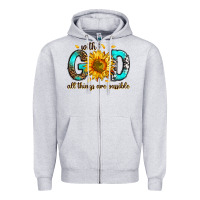 Heather Grey with god all things possible Zipper Hoodie - RanaPortraitStore