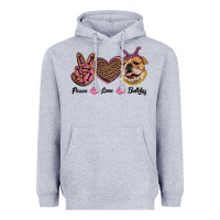 Heather Grey peace love bulldog Heavyweight Hoodie - RanaPortraitStore