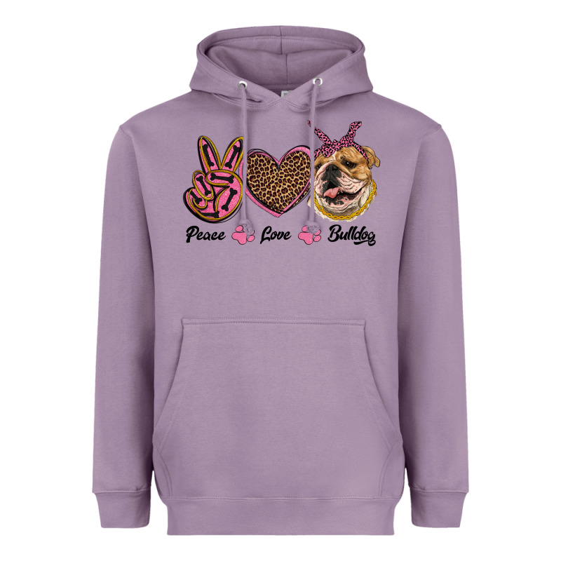 Peace Love Bulldog Heavyweight Hoodie by RanaPortraitStore | Teevron