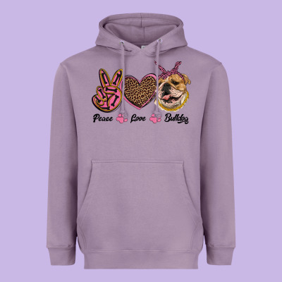 Peace Love Bulldog Heavyweight Hoodie Designed By Ranaportraitstore