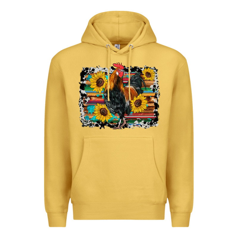 Western Rooster Coop Animals Sunflowers Cowhide Serape Wooden Premium Hoodie by Artiststas | Teevron