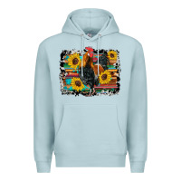 Blue Mist western rooster coop animals sunflowers cowhide serape wooden Premium Hoodie - Artiststas